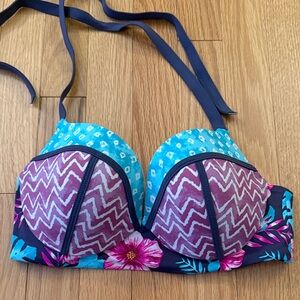 Shade & Shore Blue and Purple Floral Bikini Top